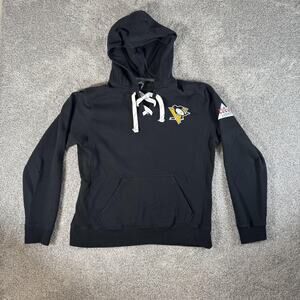 Pittsburgh Penguins Hoodie Large Black NHL Hockey Pullover Lace Up Coors Light